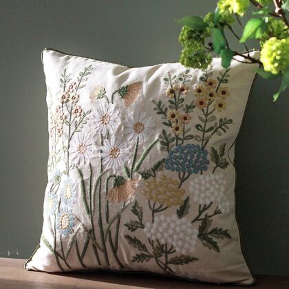 45x45cm Cotton Linen Flower Embroidery Pillowcase